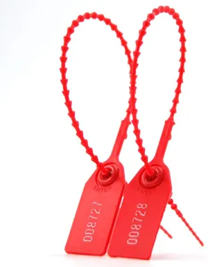 100 Plastic Tamper Seals, Numbered Zip Ties for Fire Extinguisher Pull Tite Security Tags Disposable Self Locking Signage 250mm (Red)