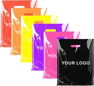 100pcs Custom Shopping Bags with Logo for Boutique Personalized Plastic Gift Bags with Logo Customized Merchandise Bags with Logo for Business