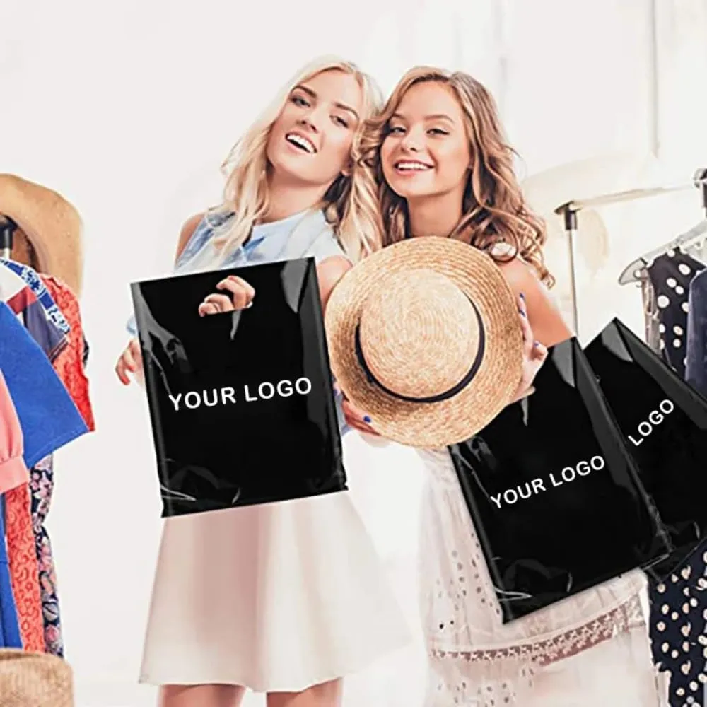 100pcs Custom Shopping Bags with Logo for Boutique Personalized Plastic Gift Bags with Logo Customized Merchandise Bags with Logo for Business