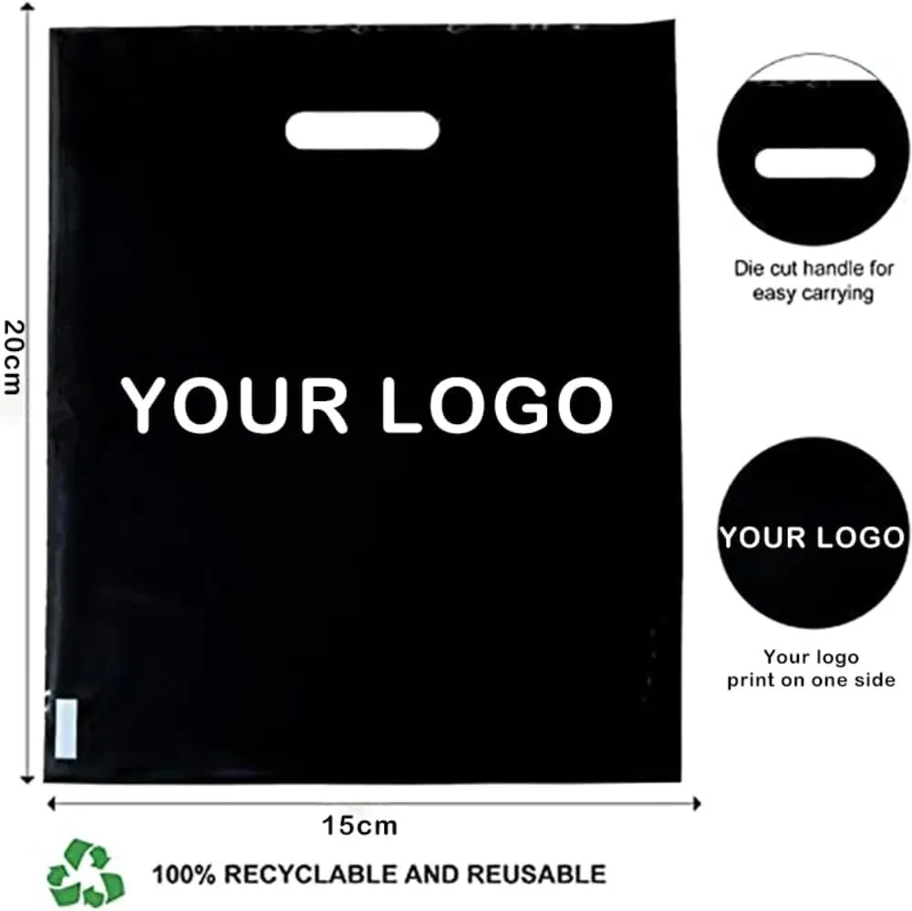 100pcs Custom Shopping Bags with Logo for Boutique Personalized Plastic Gift Bags with Logo Customized Merchandise Bags with Logo for Business