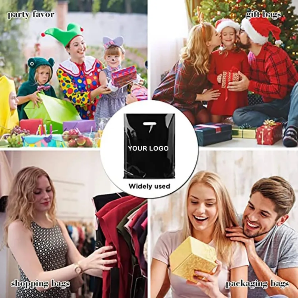100pcs Custom Shopping Bags with Logo for Boutique Personalized Plastic Gift Bags with Logo Customized Merchandise Bags with Logo for Business