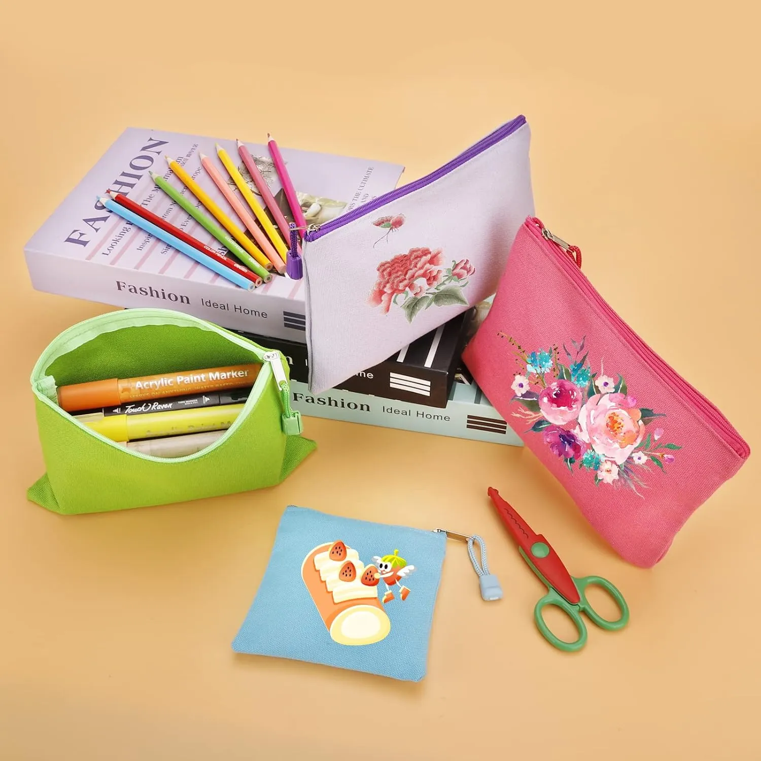 12 Pack DIY Craft Cotton Canvas Bag, Multi-Purpose Cosmetic Bag Makeup Pouches with Zipper Travel Toiletry Bag (XS, Purple)