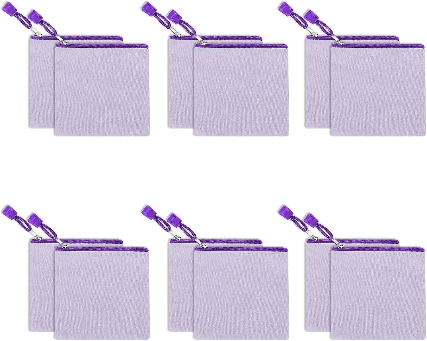 12 Pack DIY Craft Cotton Canvas Bag, Multi-Purpose Cosmetic Bag Makeup Pouches with Zipper Travel Toiletry Bag (XS, Purple)
