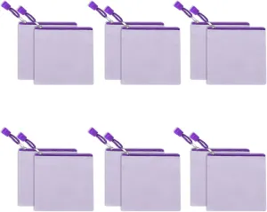 12 Pack DIY Craft Cotton Canvas Bag, Multi-Purpose Cosmetic Bag Makeup Pouches with Zipper Travel Toiletry Bag (XS, Purple)