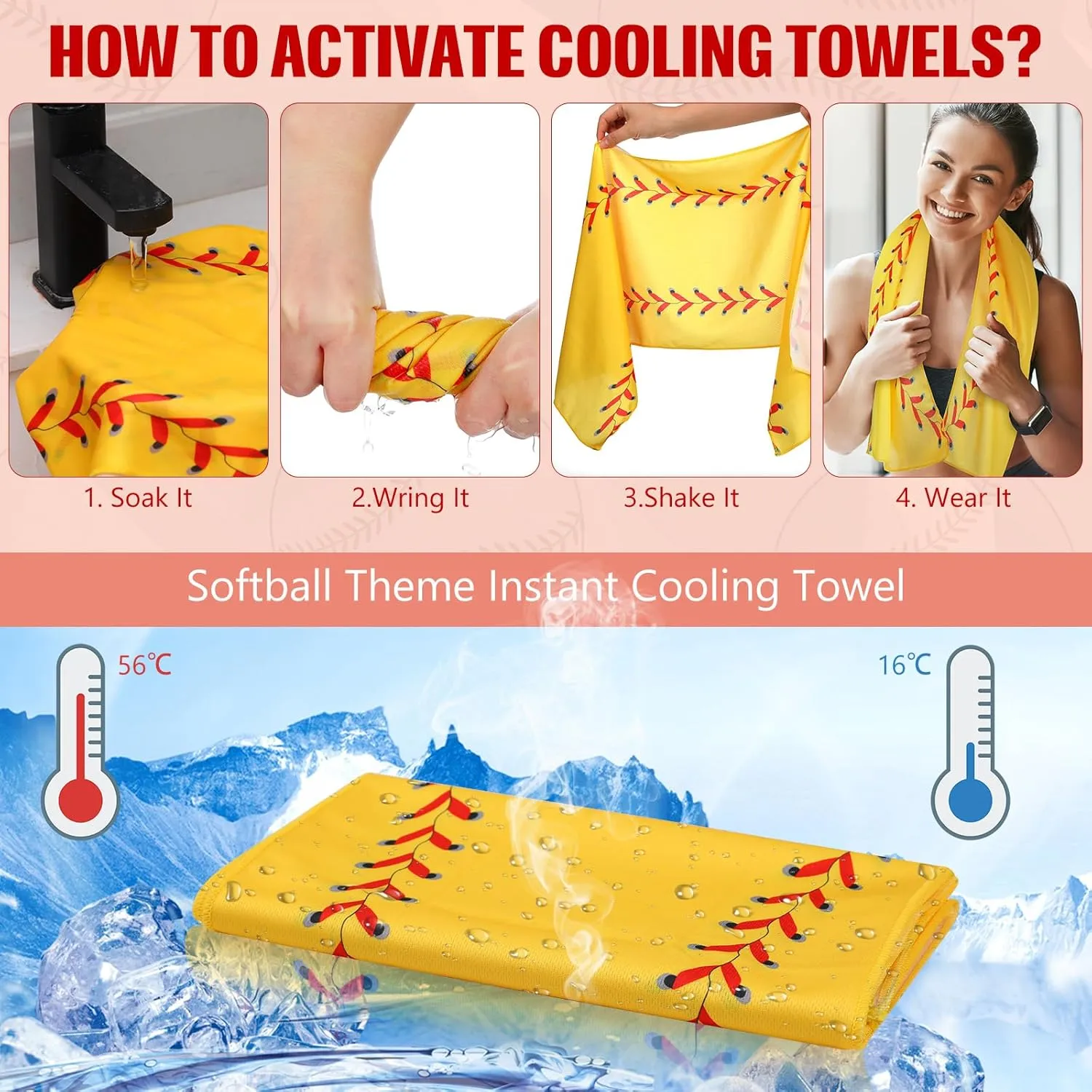 12 Pack Softball Cooling Towels, Sports Towels with Bags, 40"x12" Breathable Chilly Towel, Microfiber Towel for Softball Sport Team Gift