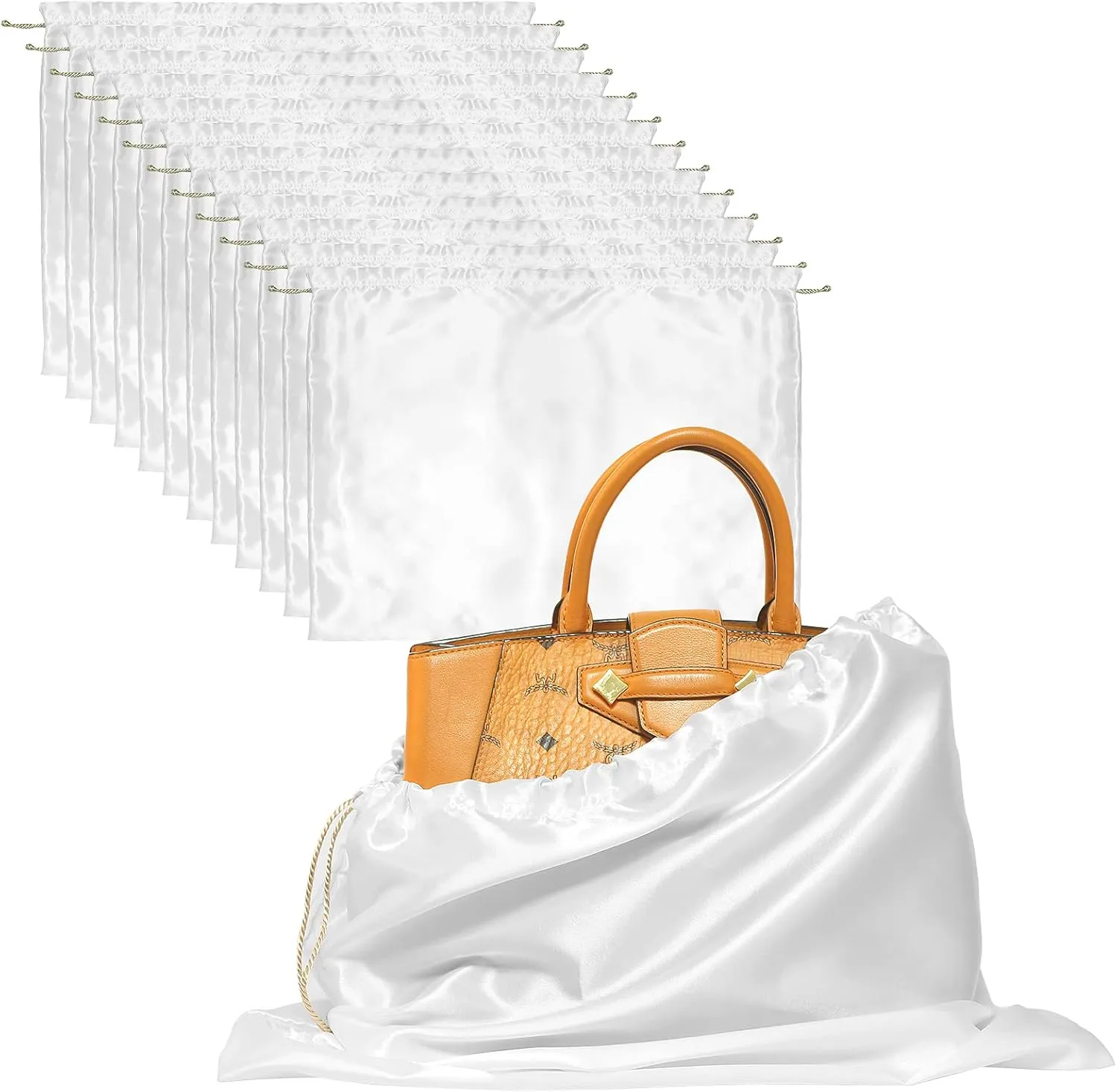 12 Pcs Silk Purse Organizer Drawstring Bags Shoe Bag for Travel Satin Dust Bags for Purses Handbags ShoesWhite 19.6X15.7 inch