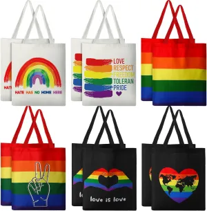 12 Pieces Rainbow Flag Canvas Tote Bags Pride Day Gift Bags Bulk Canvas Handbag for LGBTQ Pride Party Supplies (Pride Day)