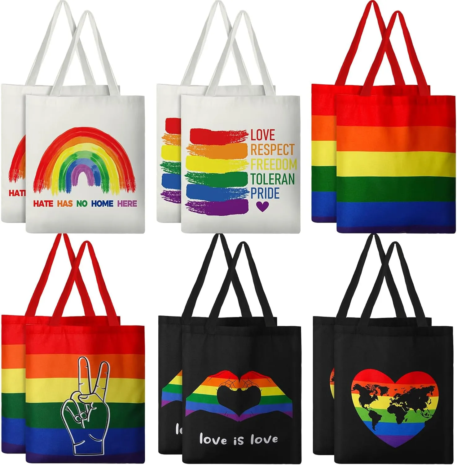12 Pieces Rainbow Flag Canvas Tote Bags Pride Day Gift Bags Bulk Canvas Handbag for LGBTQ Pride Party Supplies (Pride Day)