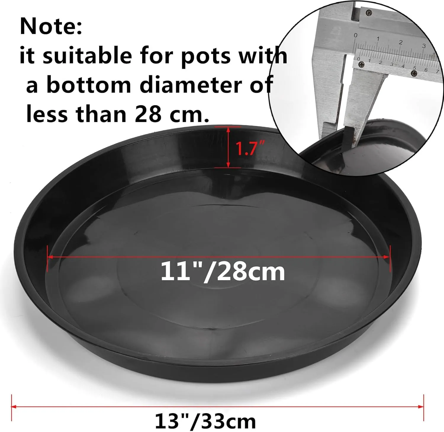 13 Inches Black Plant Saucers 5 Packs Heavy-Duty Round Plant Trays, Sturdy Flower Pot Containers, Plastic Plant Drip Trays for Indoor/Outdoor Plants. (11 inches in Base)