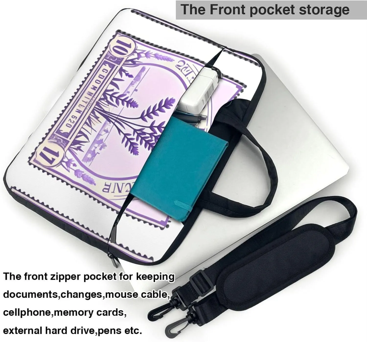 15.6-Inch Laptop Computer And Tablet Shoulder Bag Carrying Case,Business Casual,Lavender Stamp Print