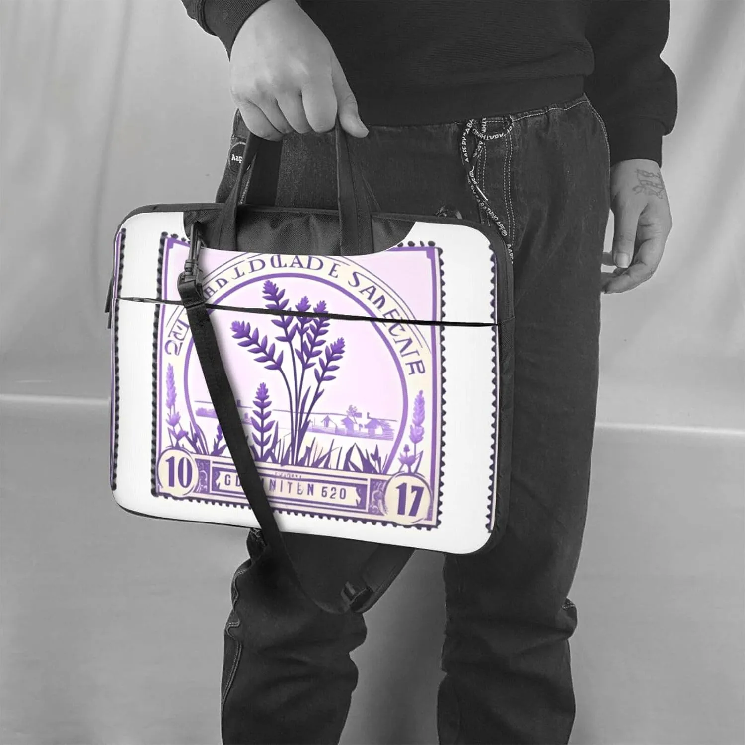 15.6-Inch Laptop Computer And Tablet Shoulder Bag Carrying Case,Business Casual,Lavender Stamp Print