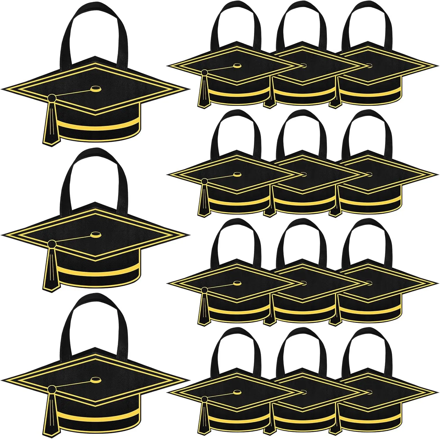 18 Pcs Graduation Cap Gift Bags with Handle 2025 Graduate Party Favor Bags with Tassel Black Non Woven Cap Handbags for Class of 2025 Graduation Congrats Party Supplies Grad Decoration