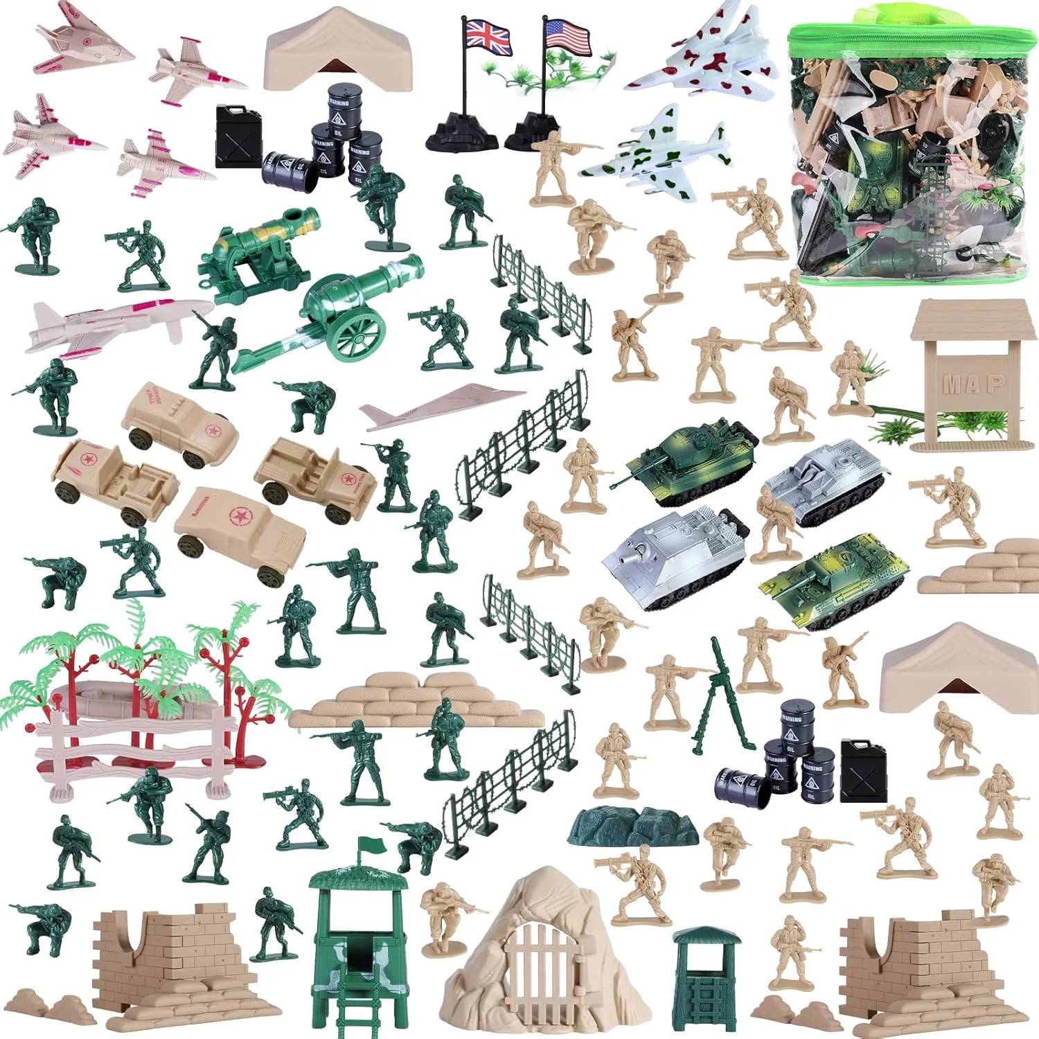 180 PCS Army Men Military Base Toy Set, Military Soldier Action Figures with Army Accessories, Gifts for Kid Boy Toddler
