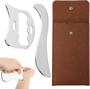 2 in 1 Stainless Steel GuaSha Muscle Scraper Tools Set,Myofascial Scraping Tools,Derma Edge Massage Tools,Soft Tissue Gua Sha Massage Tool for Body Relieve Muscle Pain