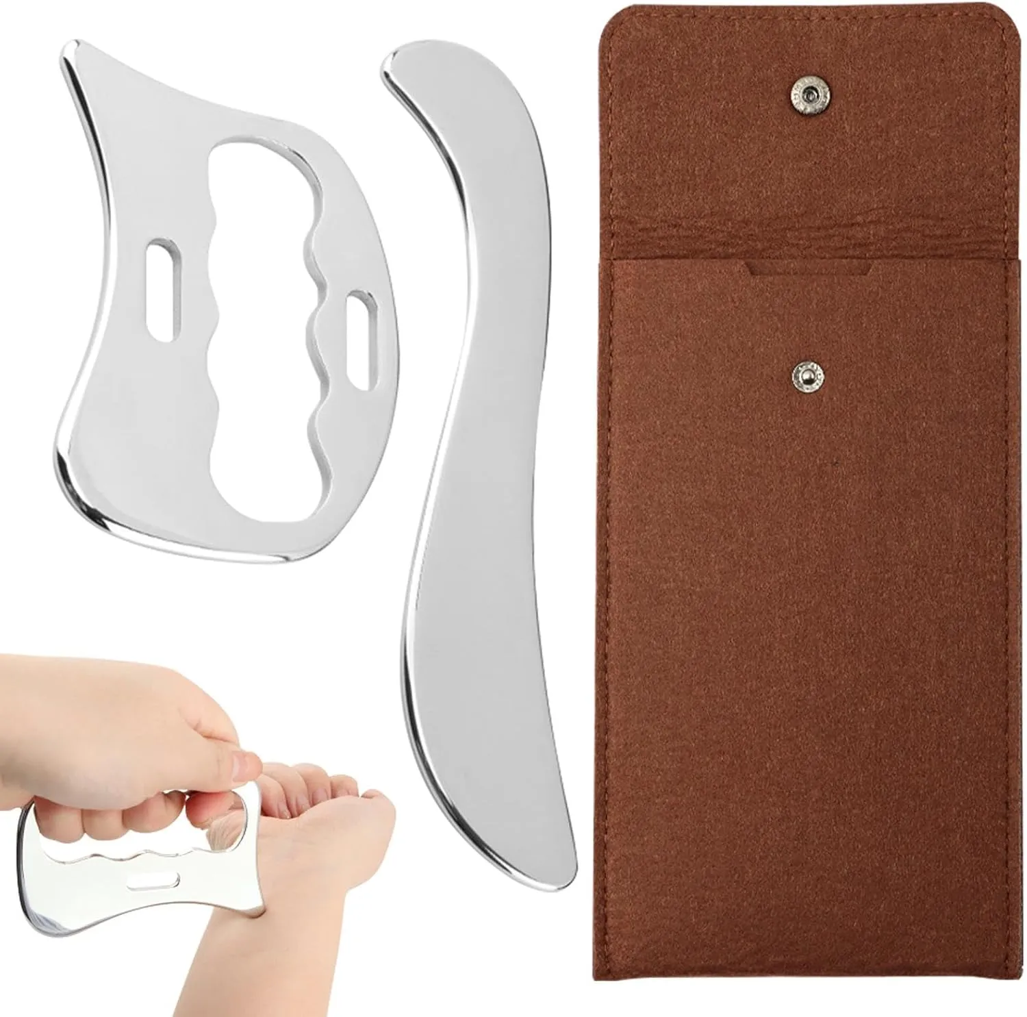 2 in 1 Stainless Steel GuaSha Muscle Scraper Tools Set,Myofascial Scraping Tools,Derma Edge Massage Tools,Soft Tissue Gua Sha Massage Tool for Body Relieve Muscle Pain