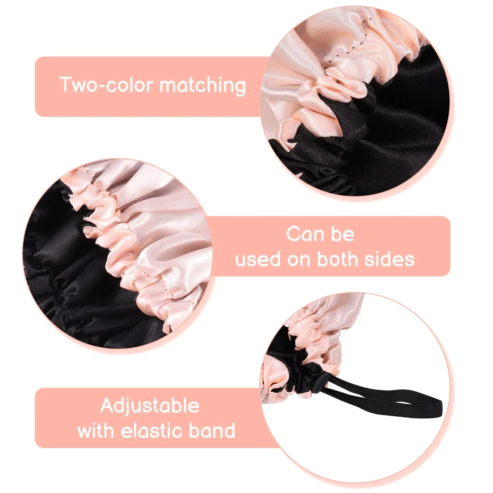 2 Pcs Double Layer Waterproof Silk Bonnet,Adjustable Satin Hair Night Caps