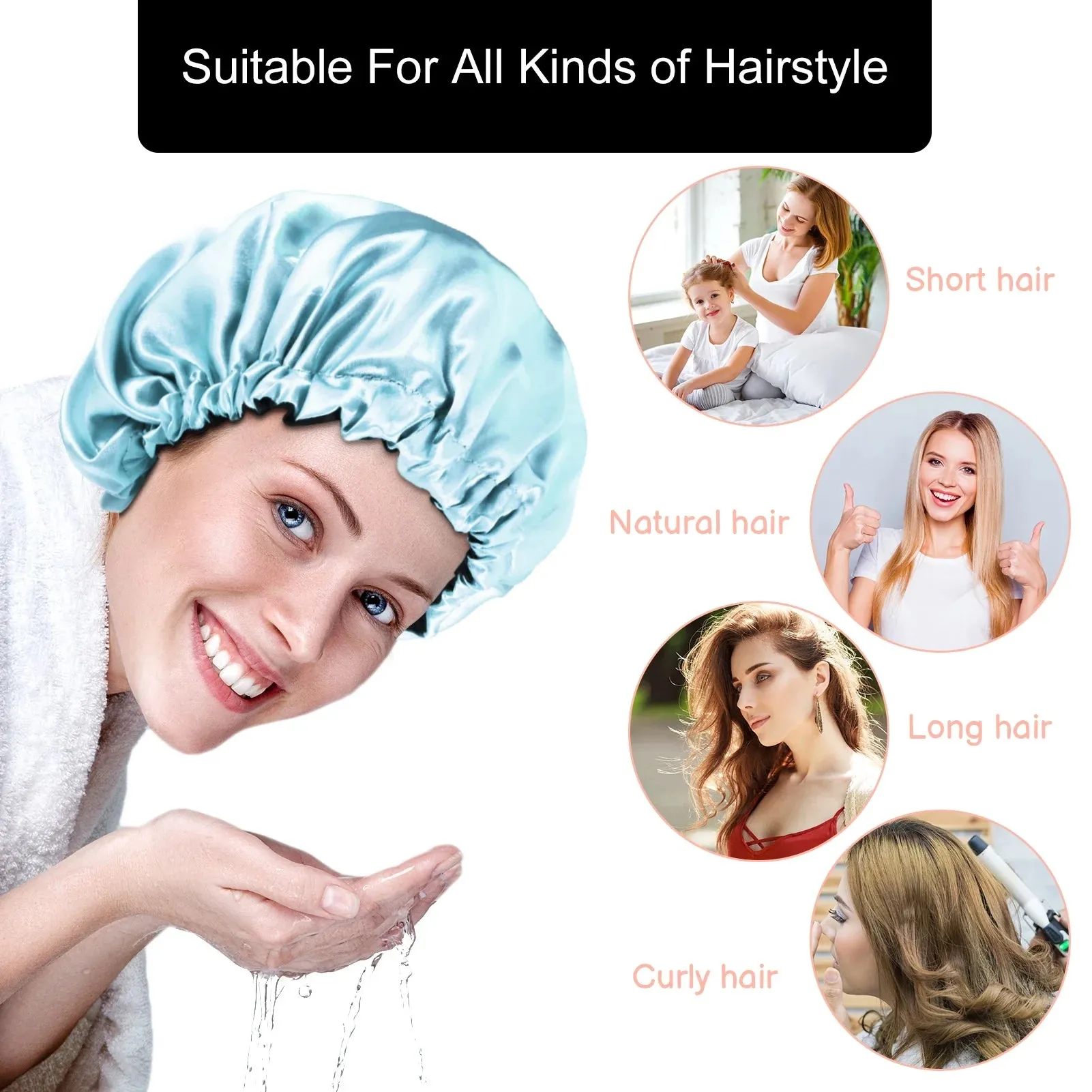 2 Pcs Double Layer Waterproof Silk Bonnet,Adjustable Satin Hair Night Caps