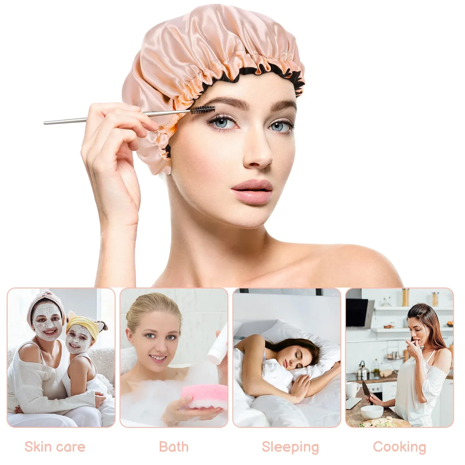 2 Pcs Double Layer Waterproof Silk Bonnet,Adjustable Satin Hair Night Caps