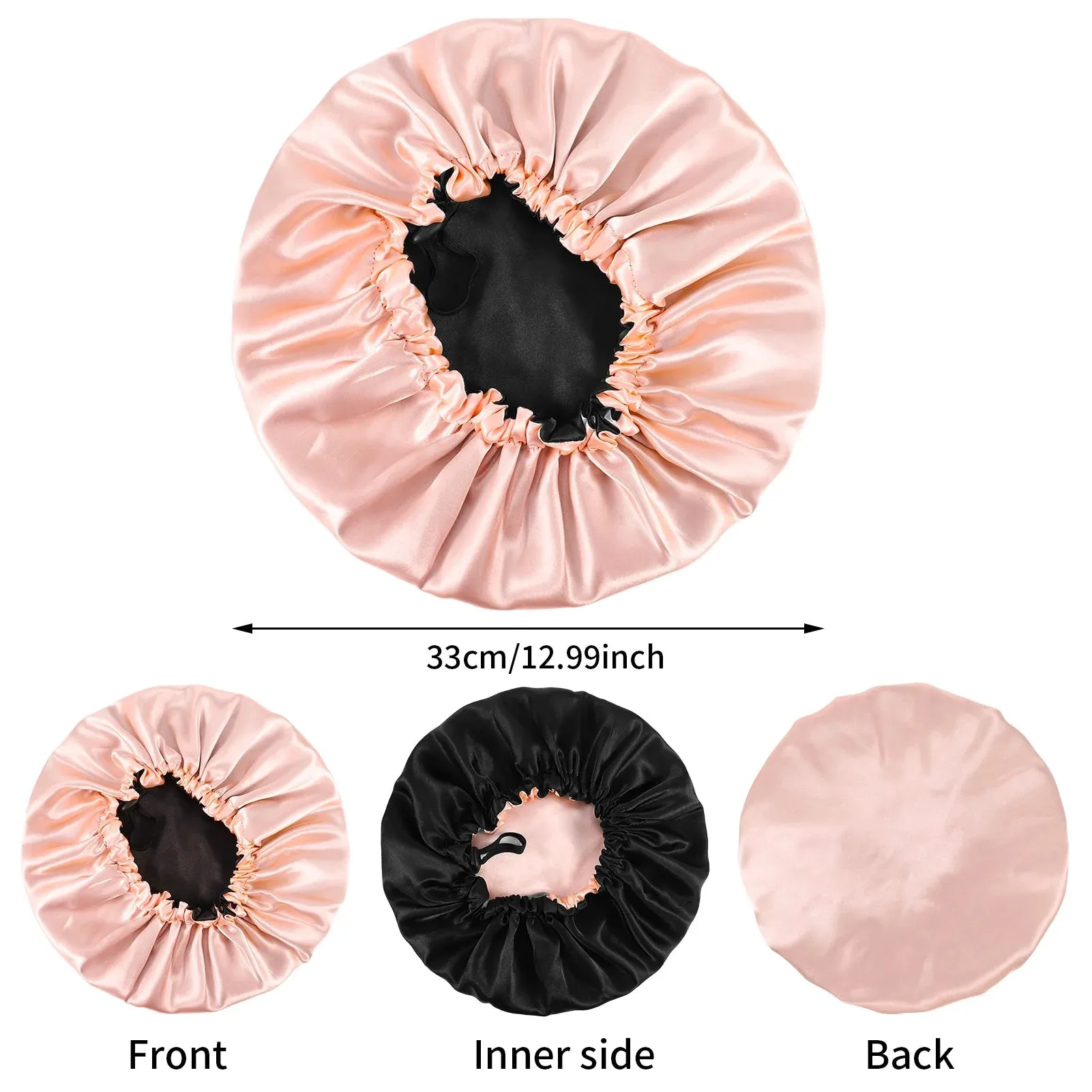 2 Pcs Double Layer Waterproof Silk Bonnet,Adjustable Satin Hair Night Caps