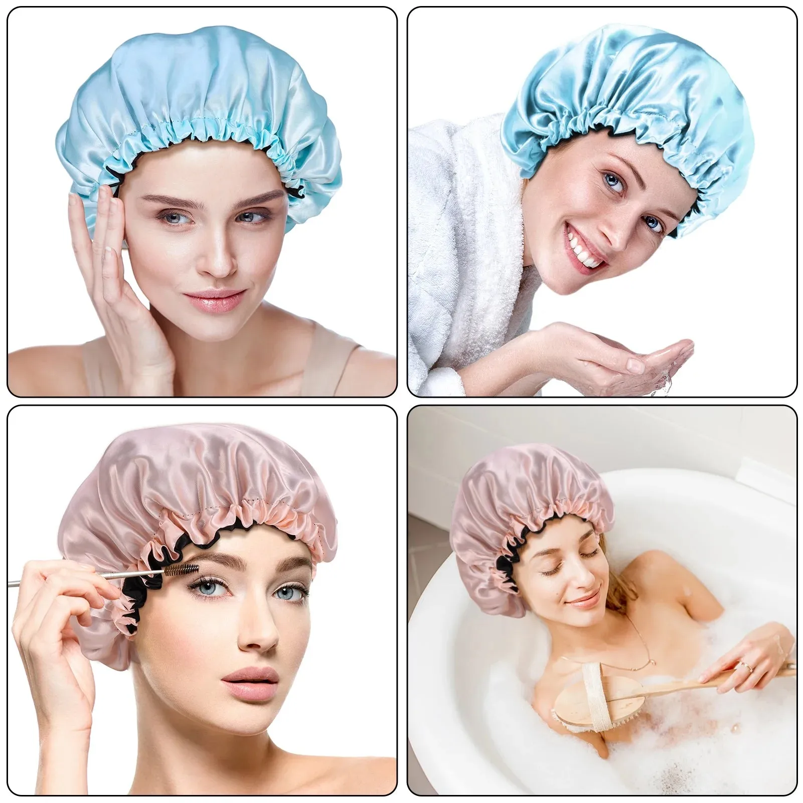 2 Pcs Double Layer Waterproof Silk Bonnet,Adjustable Satin Hair Night Caps