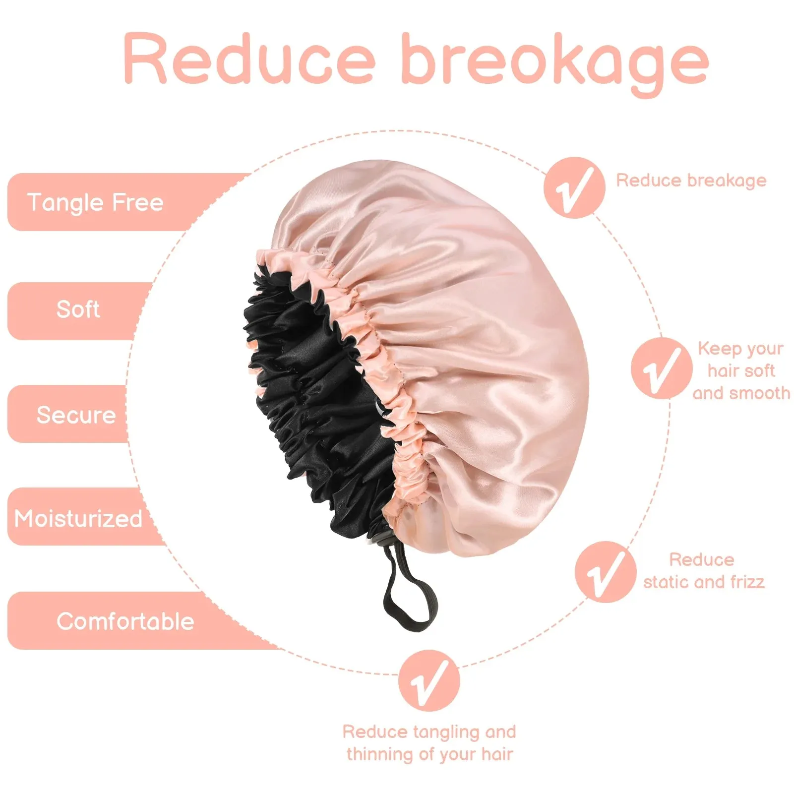 2 Pcs Double Layer Waterproof Silk Bonnet,Adjustable Satin Hair Night Caps