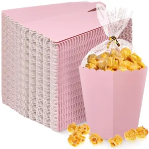 200 Pcs Zopeal Mini Popcorn Boxes and Clear Treat Bag Set, Bulk Popcorn Bags Open Top Paper Popcorn Containers with Treat Bags Popcorn Candy Boxes for Movie, Party, 3 x 4 Inch (Pink)