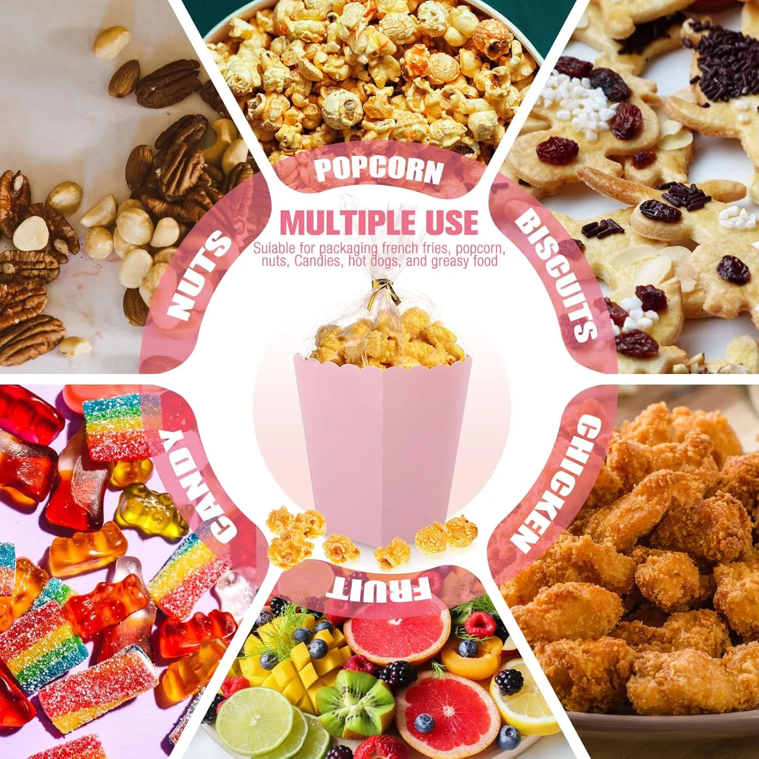 200 Pcs Zopeal Mini Popcorn Boxes and Clear Treat Bag Set, Bulk Popcorn Bags Open Top Paper Popcorn Containers with Treat Bags Popcorn Candy Boxes for Movie, Party, 3 x 4 Inch (Pink)