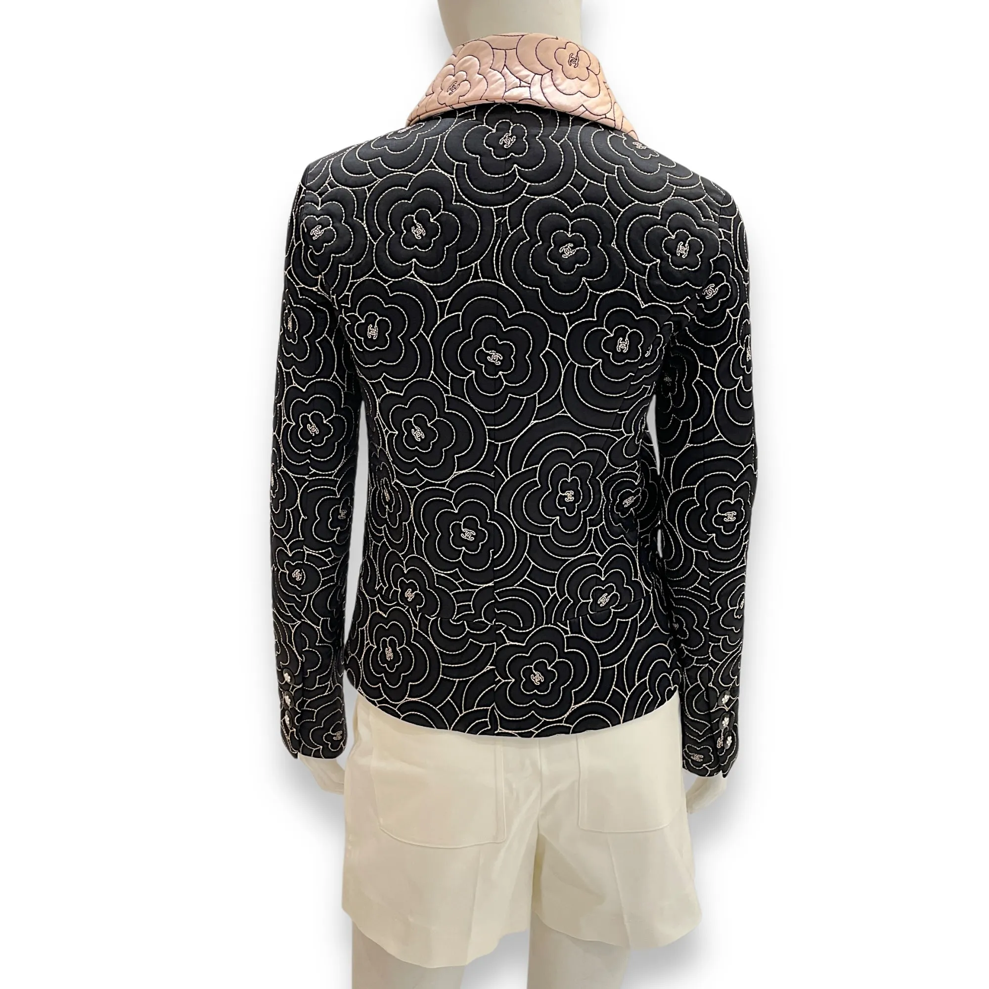 23K Camellia Jacket 34 Black in Satin, Silk, Silver hardware