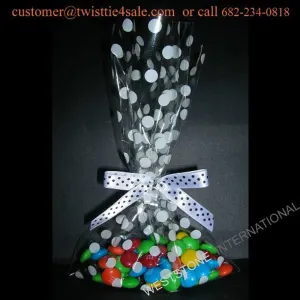 25pcs (5"x 8" Polka Dot White Cello Bags   Ribbon Bows) for Halloween Party