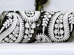 3 Yard Black 10 CM Trim Embroidered Saree Gold Thread Work Silk Sari Border Trim Art Quilt Fabric Trim Crafting Sewing Costume Embellishment