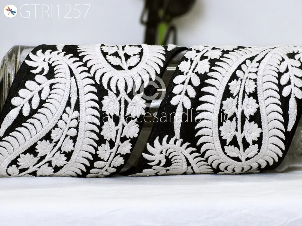 3 Yard Black 10 CM Trim Embroidered Saree Gold Thread Work Silk Sari Border Trim Art Quilt Fabric Trim Crafting Sewing Costume Embellishment