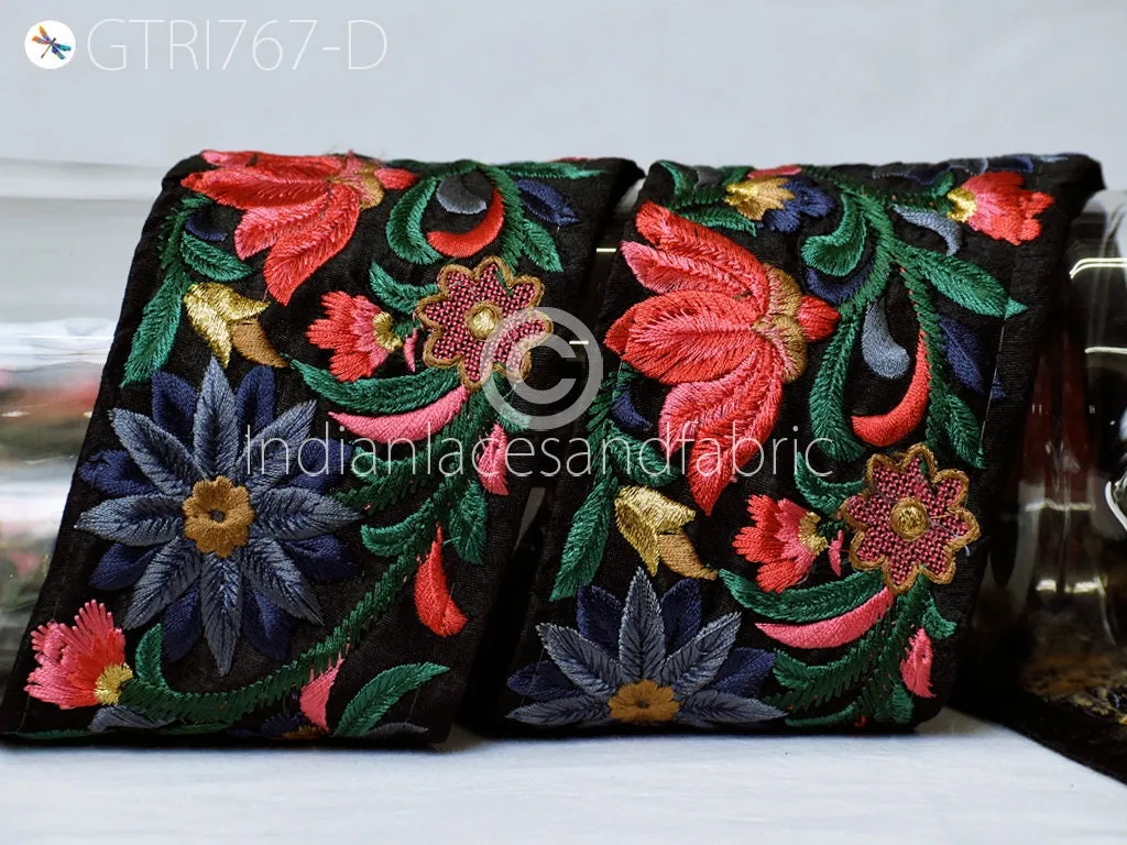 3 Yard Blue Embroidered Fabric 8 Cm Trim Floral Indian Sari Border DIY Crafting Saree Sewing Decorative Beach Bag Cushions Ribbons