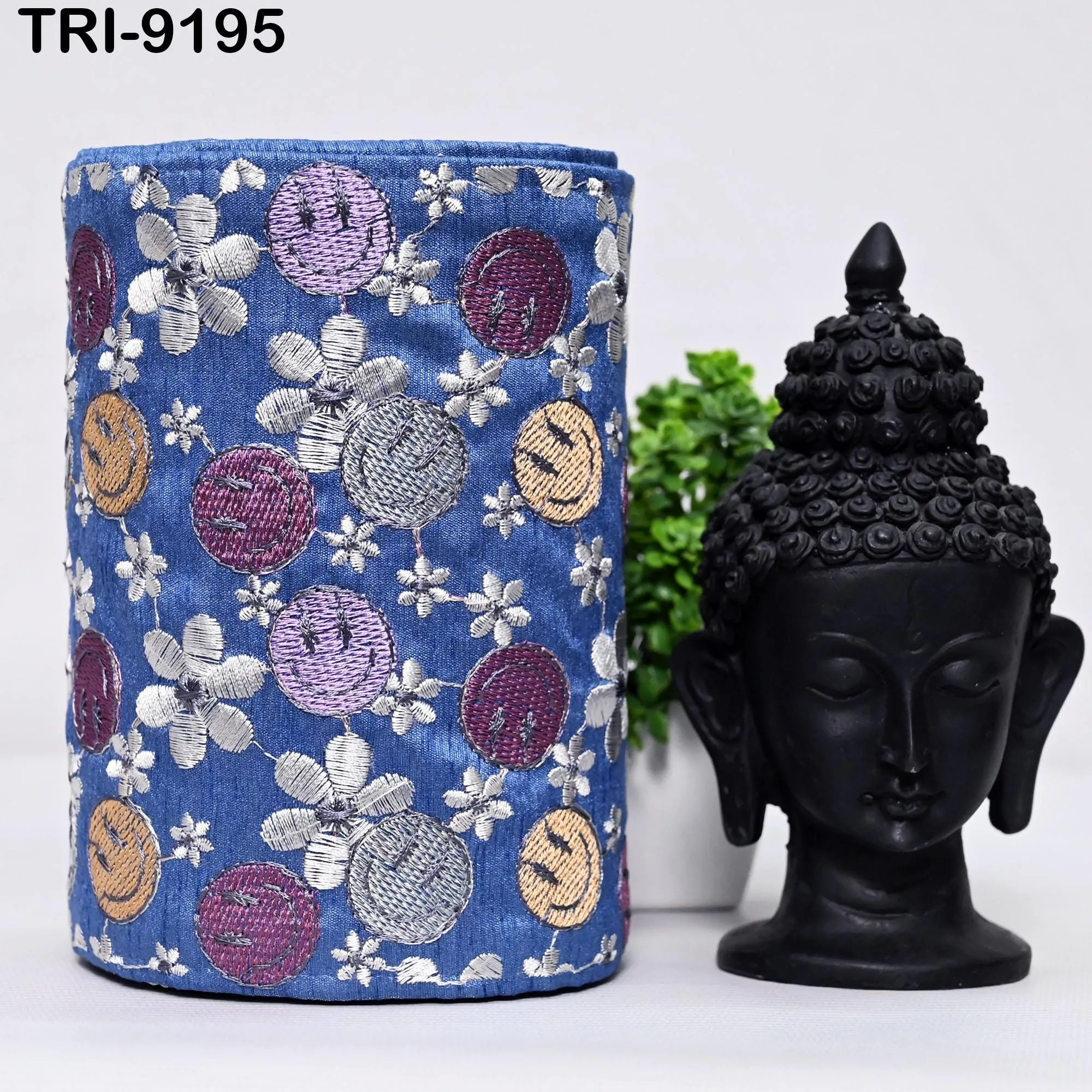 3 Yard Blue Embroidery Ribbon 16cm Trims Embellishment Embroidered Saree Border Costumes DIY Crafting Sewing Beach Bag Tote Holidays Decor