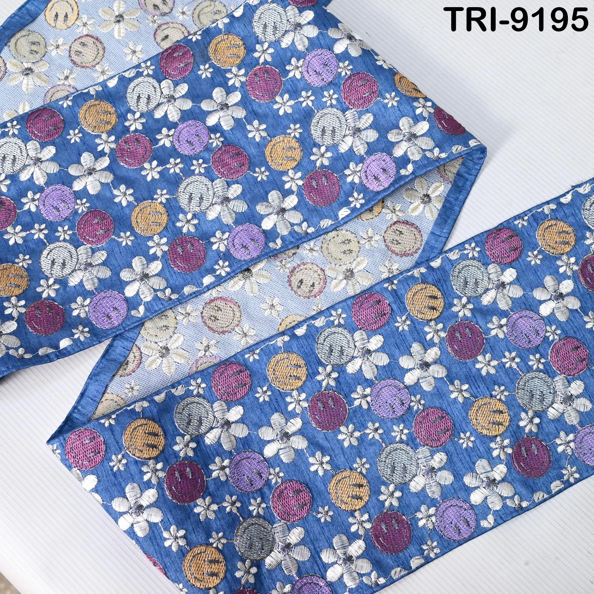 3 Yard Blue Embroidery Ribbon 16cm Trims Embellishment Embroidered Saree Border Costumes DIY Crafting Sewing Beach Bag Tote Holidays Decor