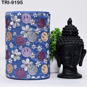 3 Yard Blue Embroidery Ribbon 16cm Trims Embellishment Embroidered Saree Border Costumes DIY Crafting Sewing Beach Bag Tote Holidays Decor