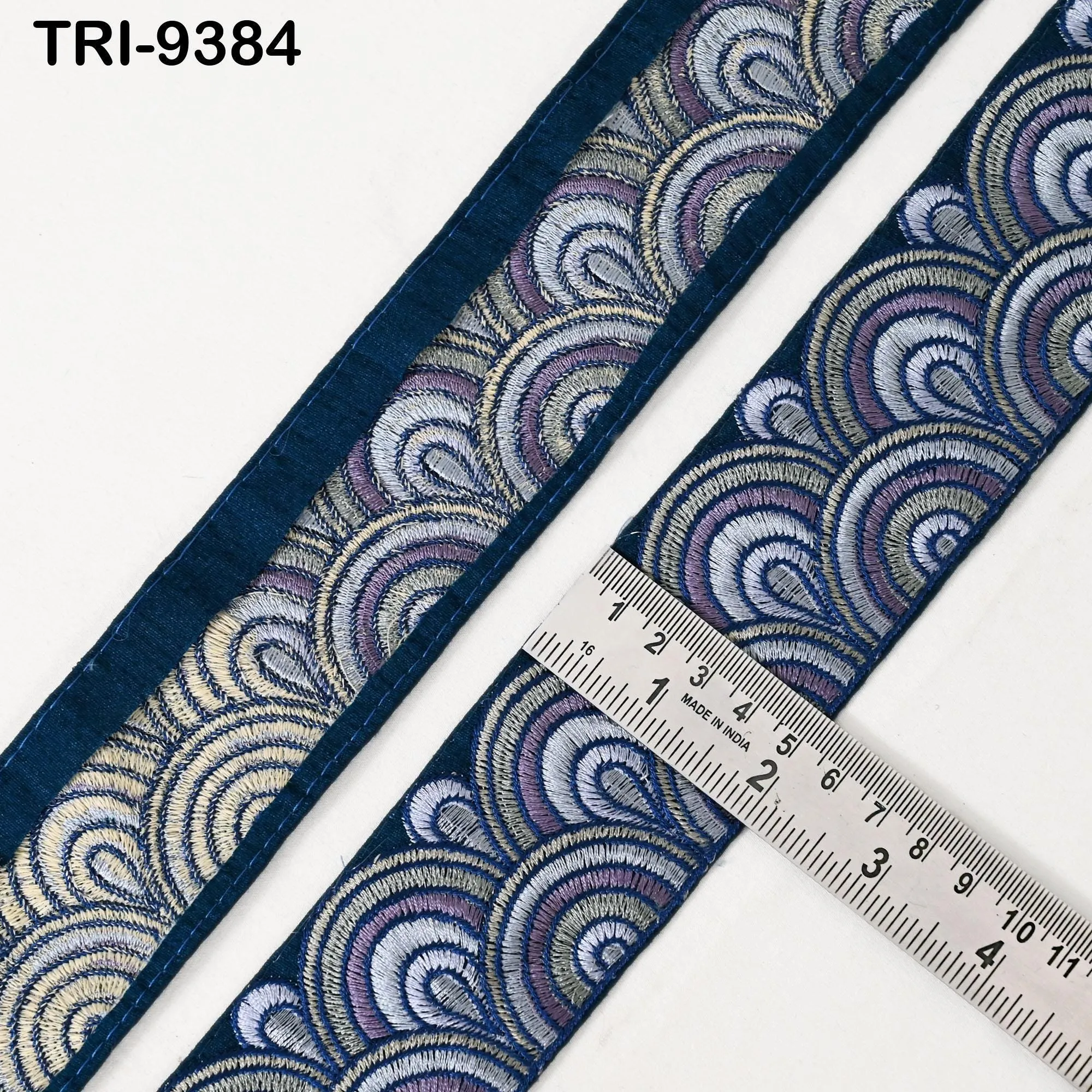 3 Yard Blue Embroidery Trim Ribbon Border Embroidered Fabric Gift Wrapping Saree Crafting Shoe making Lampshades Belts Embellishment 5cm
