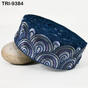 3 Yard Blue Embroidery Trim Ribbon Border Embroidered Fabric Gift Wrapping Saree Crafting Shoe making Lampshades Belts Embellishment 5cm