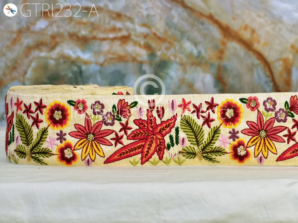 3 Yard Coral DIY Crafting Indian Embroidered Decorative Fabric 68mm Trim Laces Sari Border Saree Ribbon Sewing Curtains Home Decor Accessory