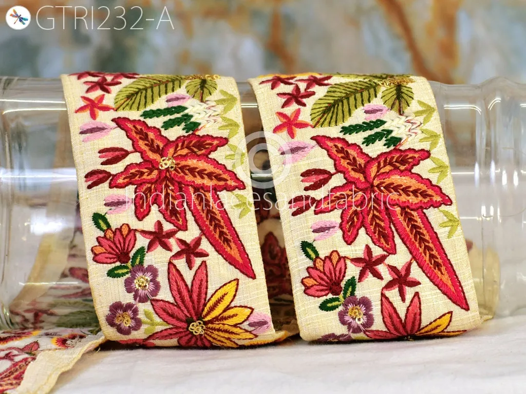 3 Yard Coral DIY Crafting Indian Embroidered Decorative Fabric 68mm Trim Laces Sari Border Saree Ribbon Sewing Curtains Home Decor Accessory