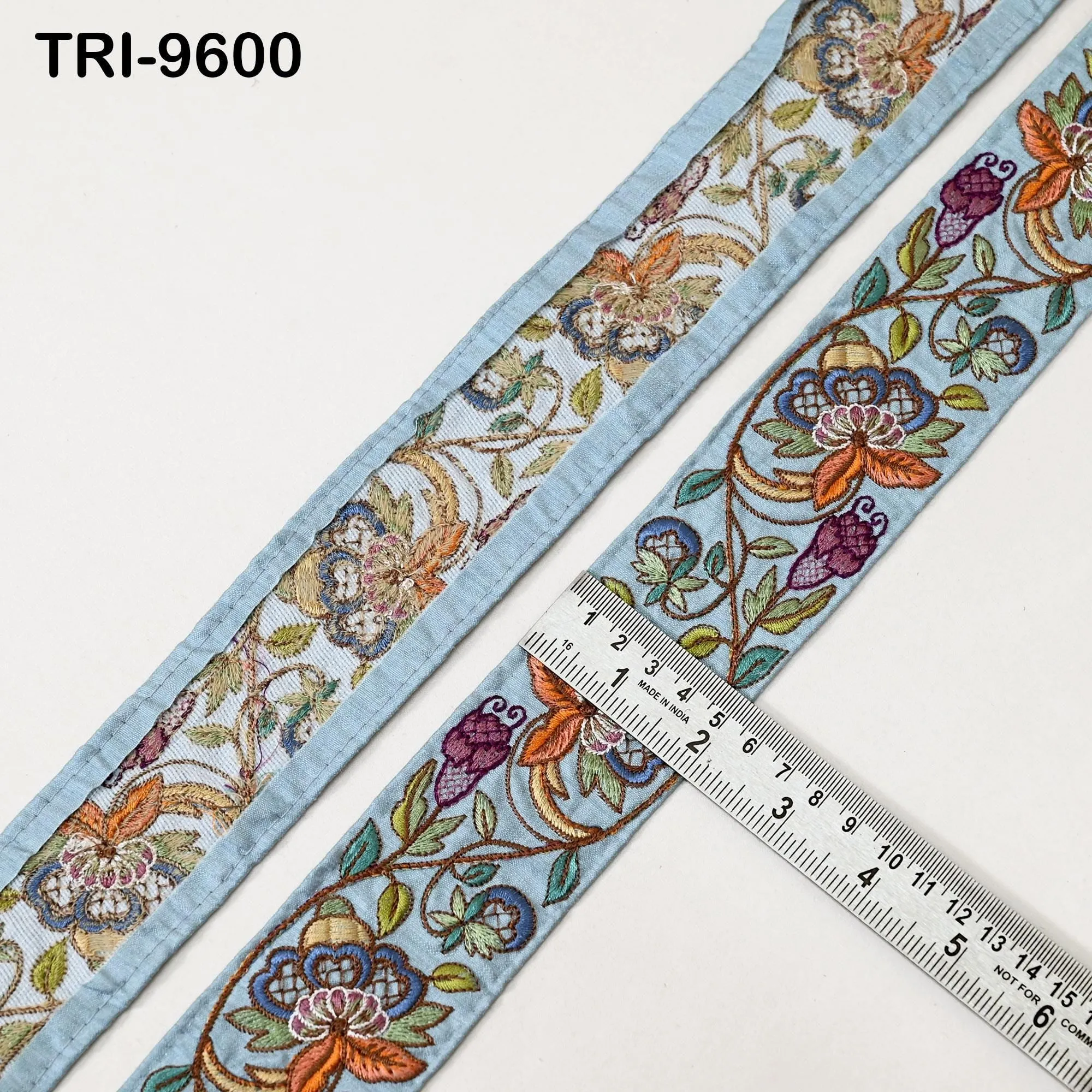 3 Yard Embroidery 5cm Ribbon Grey Trim Tape Embellish Embroidered Saree Border Costume Crafting Sewing Beach Bag Tote Pouche Wall Hanging