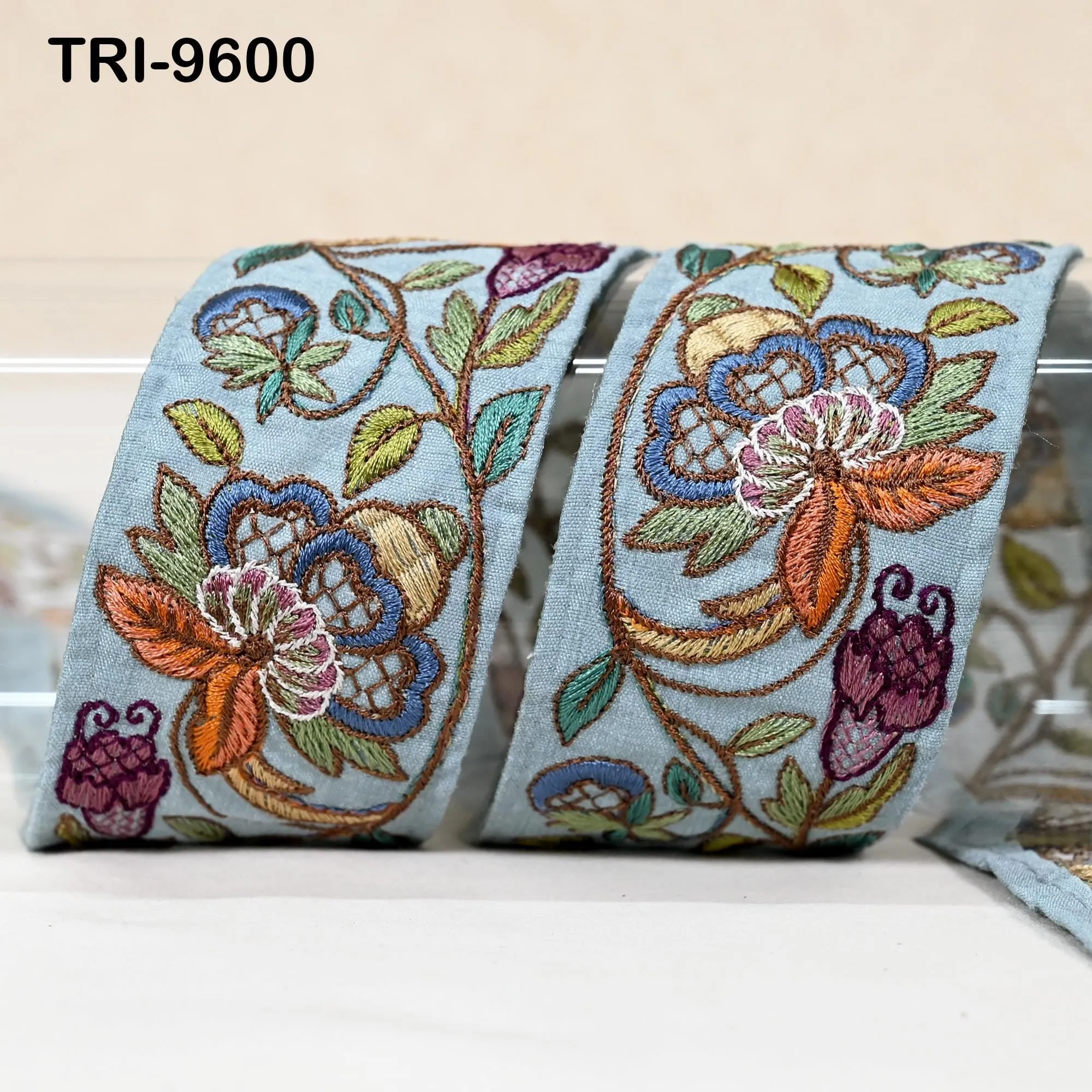 3 Yard Embroidery 5cm Ribbon Grey Trim Tape Embellish Embroidered Saree Border Costume Crafting Sewing Beach Bag Tote Pouche Wall Hanging