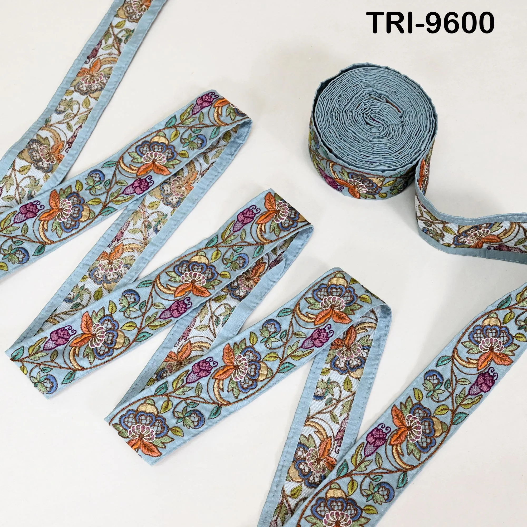 3 Yard Embroidery 5cm Ribbon Grey Trim Tape Embellish Embroidered Saree Border Costume Crafting Sewing Beach Bag Tote Pouche Wall Hanging