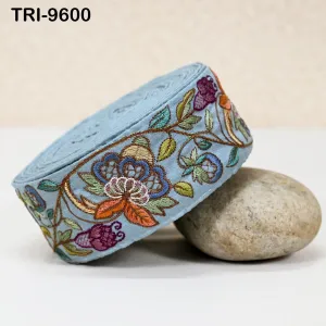 3 Yard Embroidery 5cm Ribbon Grey Trim Tape Embellish Embroidered Saree Border Costume Crafting Sewing Beach Bag Tote Pouche Wall Hanging