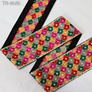 3 Yard Embroidery 8 Cm Trims Borders Indian Sari Fabric Sewing Crafting Ribbon Embllishment Tote Bags Curtain Embroidered Laces Costumes