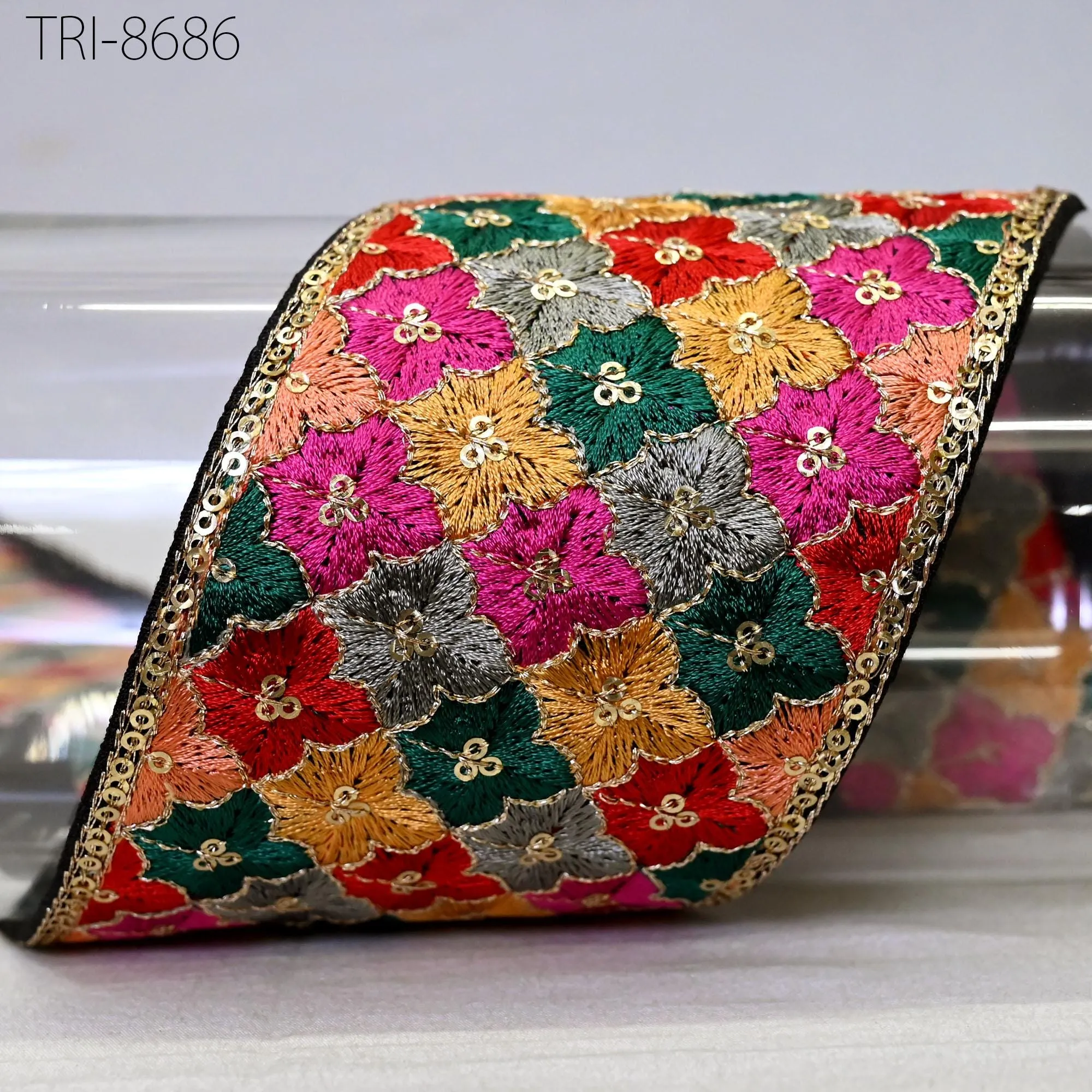 3 Yard Embroidery 8 Cm Trims Borders Indian Sari Fabric Sewing Crafting Ribbon Embllishment Tote Bags Curtain Embroidered Laces Costumes