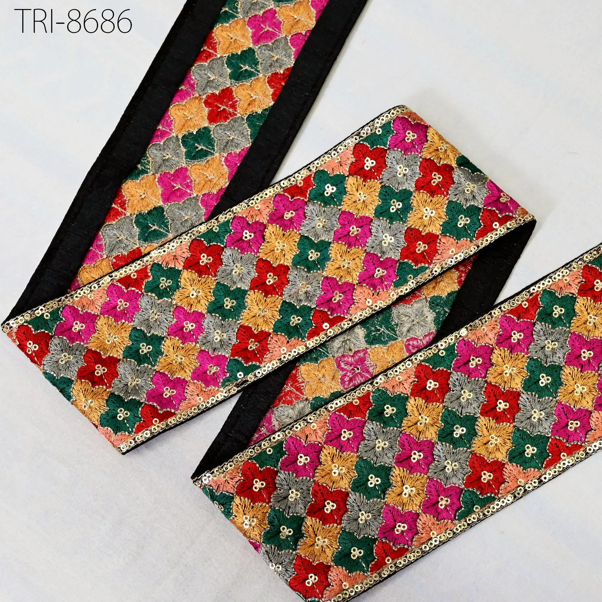 3 Yard Embroidery 8 Cm Trims Borders Indian Sari Fabric Sewing Crafting Ribbon Embllishment Tote Bags Curtain Embroidered Laces Costumes