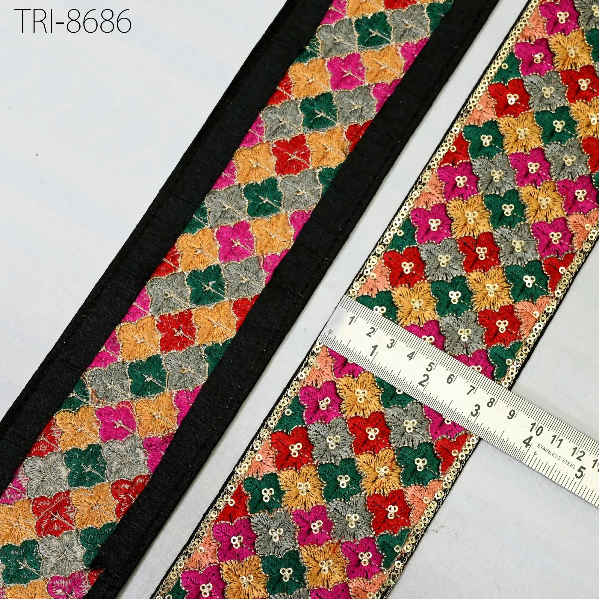 3 Yard Embroidery 8 Cm Trims Borders Indian Sari Fabric Sewing Crafting Ribbon Embllishment Tote Bags Curtain Embroidered Laces Costumes