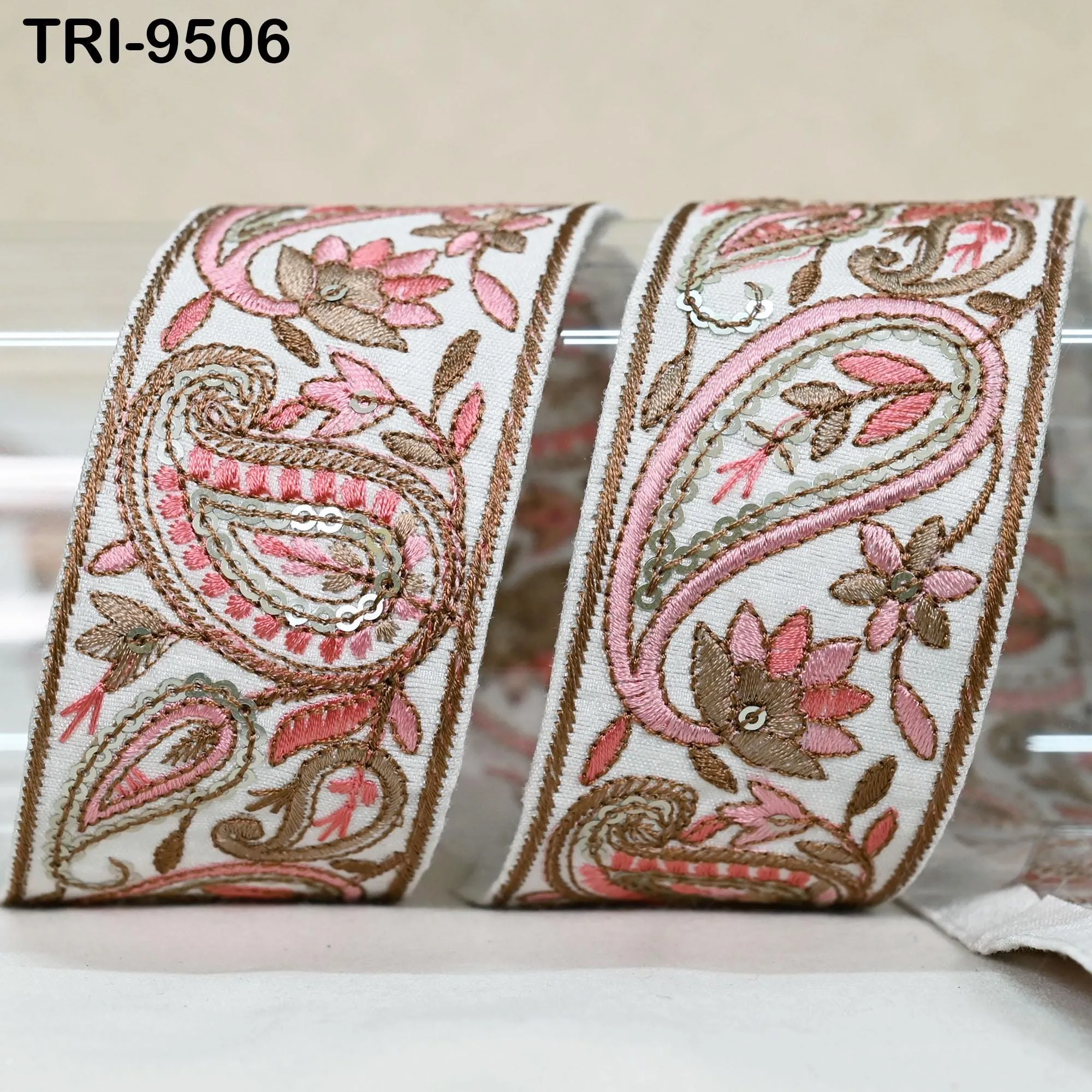 3 Yard Embroidery Trims 5cm Ribbons White Paisley Indian Sari Border Embroidered Crafting Sew Costumes Tablecloth Lampshade Pets Accessories