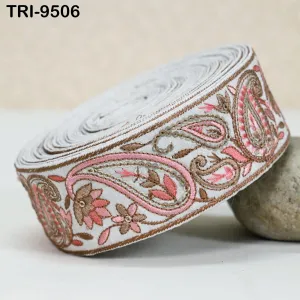 3 Yard Embroidery Trims 5cm Ribbons White Paisley Indian Sari Border Embroidered Crafting Sew Costumes Tablecloth Lampshade Pets Accessories