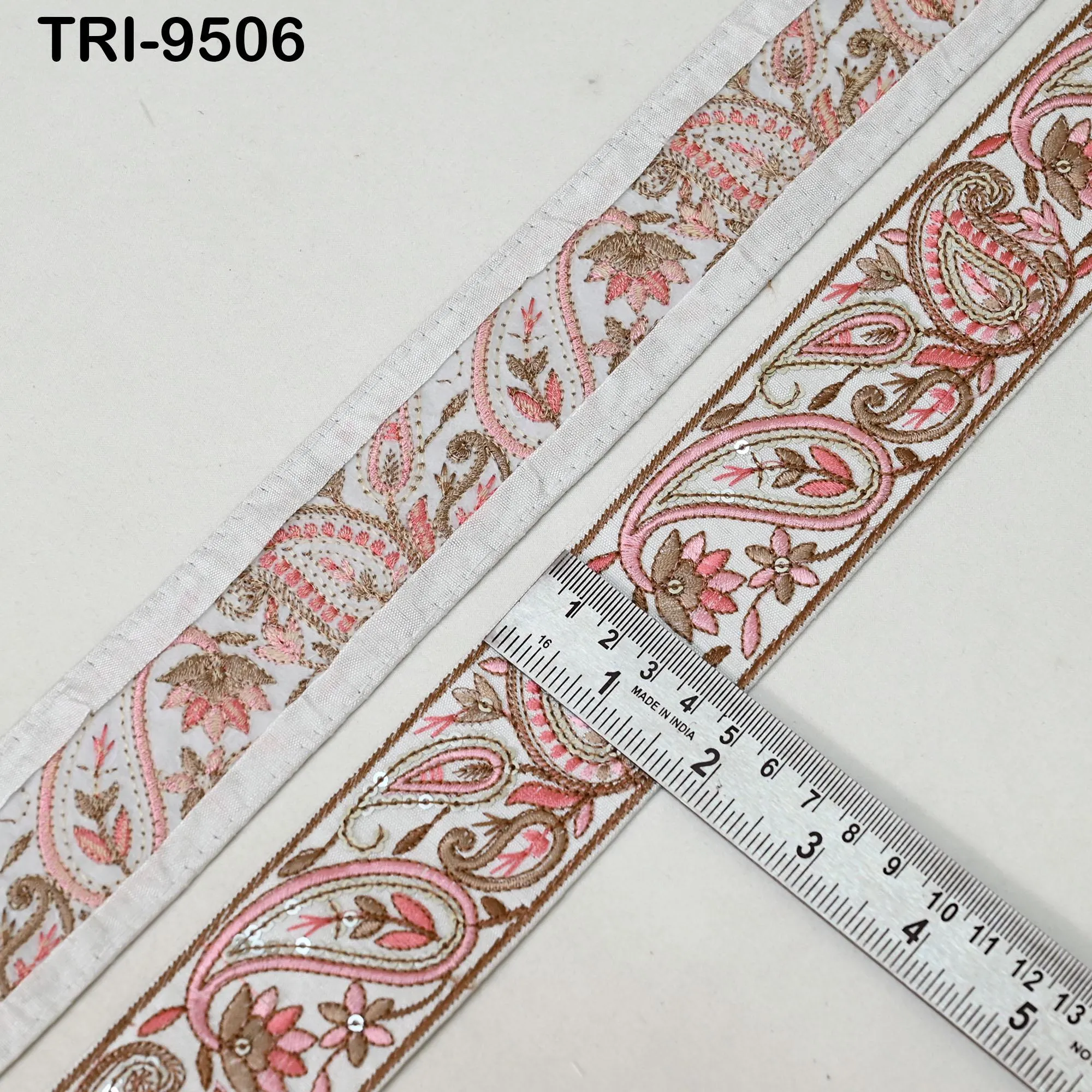 3 Yard Embroidery Trims 5cm Ribbons White Paisley Indian Sari Border Embroidered Crafting Sew Costumes Tablecloth Lampshade Pets Accessories